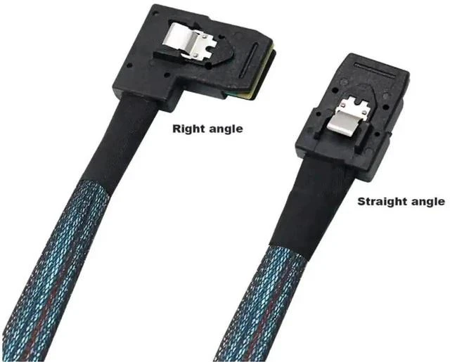 Alt view image 3 of 5 - 0.5m Ultra Thin 30AWG SFF-8087 Straight to Right Angled Mini SAS Internal Cable, 12Gbps Black Flat Connector Shielded RAID Data Wire for Compact Server, NAS & Storage Backplane