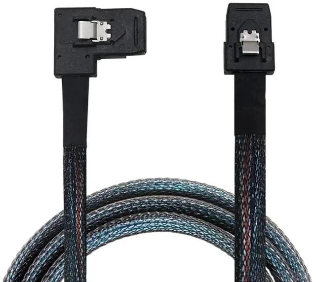 Alt view image 4 of 5 - 0.5m Ultra Thin 30AWG SFF-8087 Straight to Right Angled Mini SAS Internal Cable, 12Gbps Black Flat Connector Shielded RAID Data Wire for Compact Server, NAS & Storage Backplane