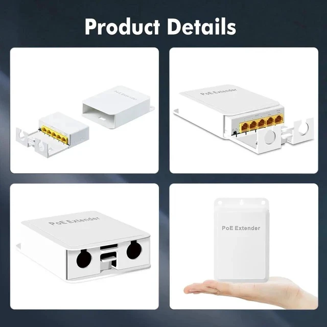 Alt view image 4 of 7 - Outdoor Gigabit PoE Passthrough Switch, 1 PoE in 4 PoE Out Extender, IEEE802.3af/at/bt PoE Powered 90W, 10/100/1000Mbps Ethernet, Wall Mount Waterproof Plug and Play