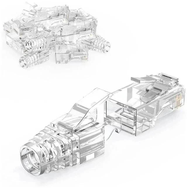 Main image of 100 Pack Transparent Cat6 RJ45 Modular Plugs with Strain Relief Boots, 8P8C Ethernet Connector Ends for Cat5/Cat6 Solid & Stranded LAN Cables