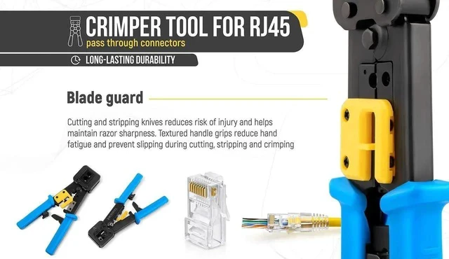 Alt view image 2 of 7 - Bundle 2 Items: RJ45 Crimp Tool + 100 Pack of Cat5e Pass Through Connectors.