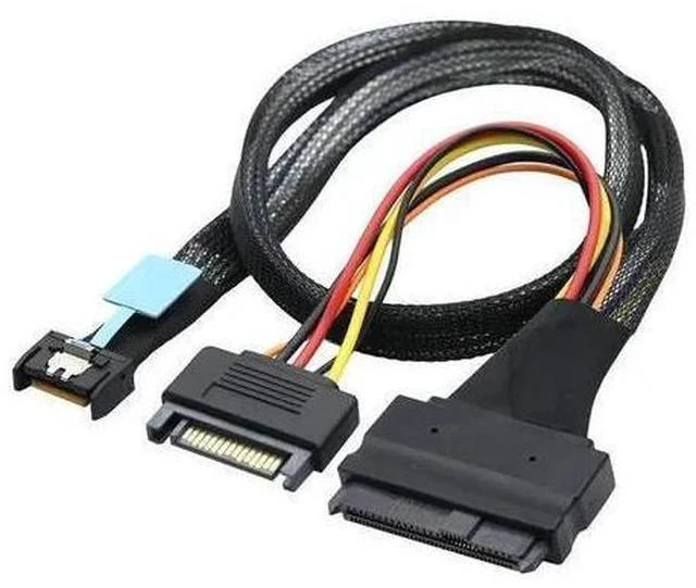 Main image of AJMRTC PCIe Gen5 MCIO SFF-8654 4I to SFF-8639 U.2 NVMe SSD 100CM Cable with 15Pin SATA Power, SlimSAS High Speed Storage Wire for Enterprise RAID Card, Data Center Hot Swap Hard Drive Backplane