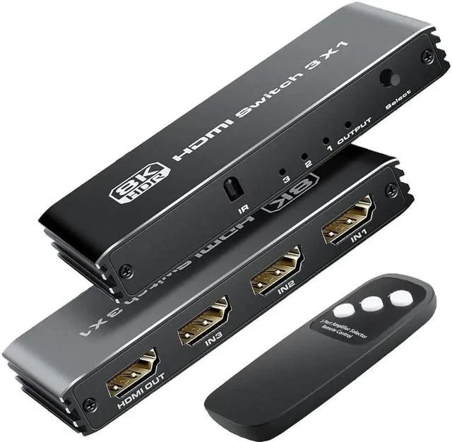 Main image of HDMI 2.1 Switch 4K 120Hz HDMI Switcher 3 in 1 Out with IR Remote 3 Port 8K 60Hz Auto HDMI Selector Slim Hub 48Gbps Compatible with Xbox Series X, PS4 Pro, PS5, UHD TV, Monitor, Projector