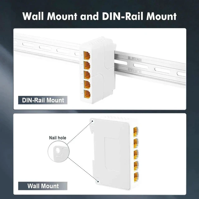 Alt view image 2 of 7 - Gigabit PoE Passthrough Switch, 1 PoE in 4 PoE Out Extender, IEEE802.3af/at/bt PoE Powered 90W, 10/100/1000Mbps Ethernet, Din Rail & Wall Mount Plug and Play