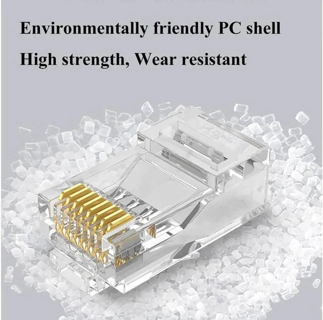 Alt view image 3 of 7 - RJ45 Connector Cat6 Cat5 Terminals Gold Plated 8P8C Ethernet Pass Through Plug(100Pack)