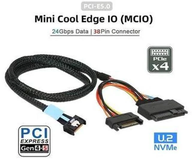 Main image of AJMRTC PCIe Gen5 MCIO SFF-8654 4I to SFF-8639 U.2 NVMe SSD 50CM Cable with 15Pin SATA Power, SlimSAS High Speed Storage Wire for Enterprise RAID Card, Data Center Hot Swap Hard Drive Backplane