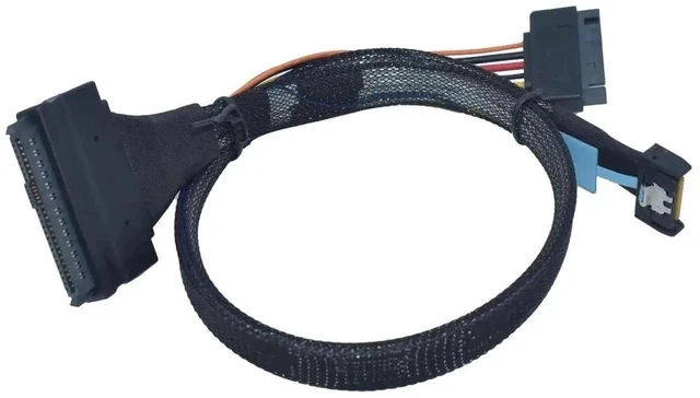 Alt view image 2 of 7 - 50cm 1.6ft PCIe 5.0 MCIO x4 to U.2 SFF-8639 NVMe Cable with 15-Pin SATA Power, Mini Cool Edge IO High-Speed Extension Cord for Server Motherboard Enterprise NVMe SSD Storage