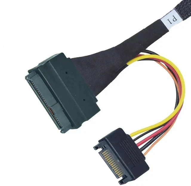 Alt view image 3 of 7 - 50cm 1.6ft PCIe 5.0 MCIO x4 to U.2 SFF-8639 NVMe Cable with 15-Pin SATA Power, Mini Cool Edge IO High-Speed Extension Cord for Server Motherboard Enterprise NVMe SSD Storage