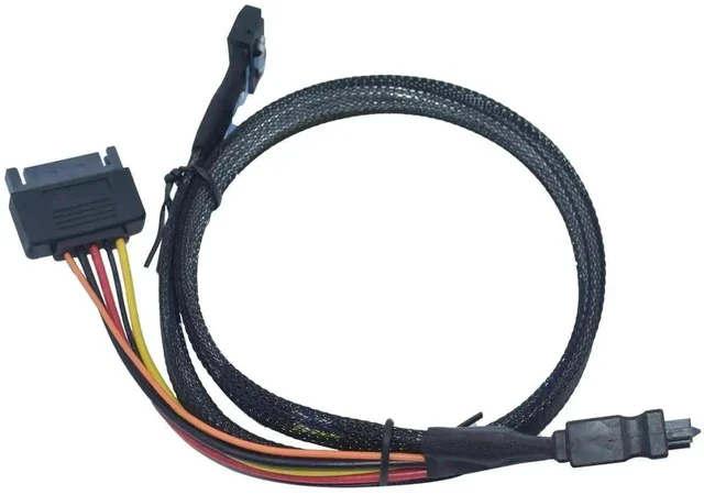 Alt view image 6 of 7 - 50cm 1.6ft PCIe 5.0 MCIO x4 to U.2 SFF-8639 NVMe Cable with 15-Pin SATA Power, Mini Cool Edge IO High-Speed Extension Cord for Server Motherboard Enterprise NVMe SSD Storage
