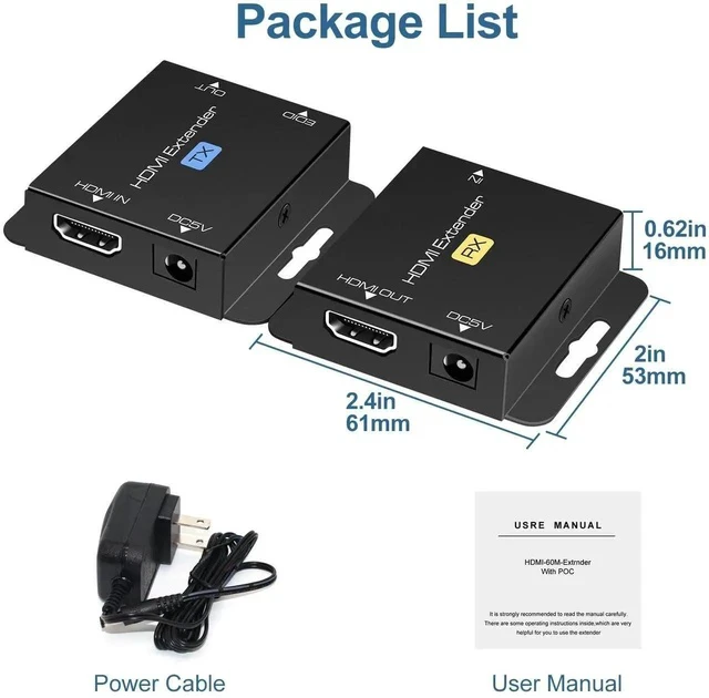 Alt view image 5 of 6 - HDMI Extender Over Single Cat6 Ethernet up to 200Ft Repeater Balun Transmitter Receiver Power on Cat Support Full 1080p 3D HDCP EDID Copy from Displays