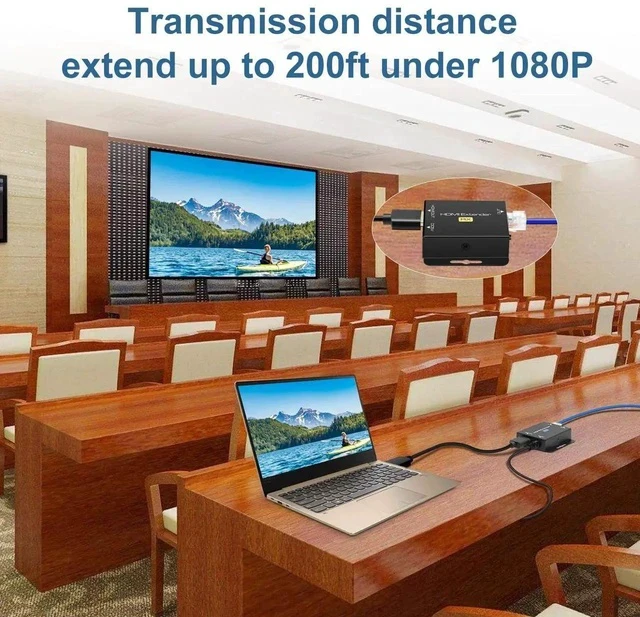 Alt view image 6 of 6 - HDMI Extender Over Single Cat6 Ethernet up to 200Ft Repeater Balun Transmitter Receiver Power on Cat Support Full 1080p 3D HDCP EDID Copy from Displays