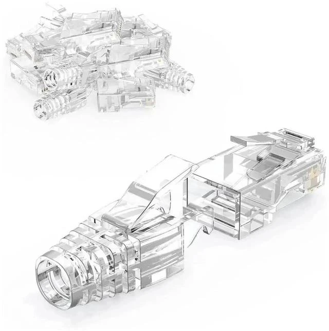 Main image of 100 Pack Transparent Cat6 RJ45 Modular Plugs with Strain Relief Boots, 8P8C Ethernet Connectors for Cat5 & Cat6 Solid/Stranded LAN Cables