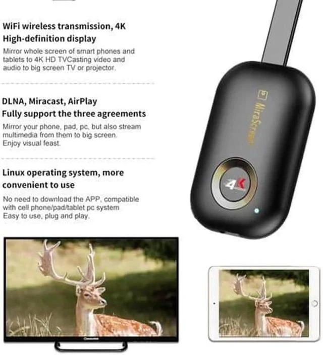 Alt view image 2 of 7 - Mirascreen G9 Plus 2.4G/5G 4K Wireless Wifi Display Dongle Mirroring Miracast Airplay DLNA Receiver for Android iOS