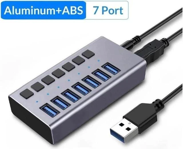 Main image of 7-Port USB 3.0 Hub with 7 Data Ports & Charging Port, Individual On/Off Switches and 12V/3A Adapter