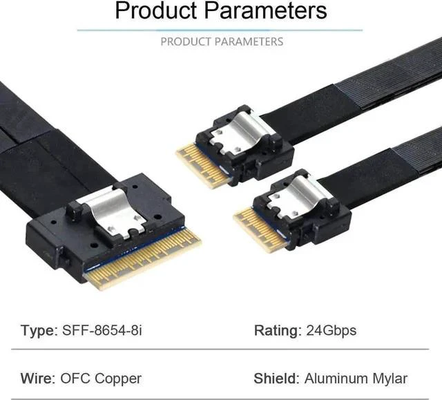 Alt view image 3 of 3 - PCIe 4.0 Slimline SAS Breakout Cable 40cm, SFF-8654 8i 74Pin Male to Dual SFF-8654 4i 38Pin Male Ultraport Splitter Cable for Server NVMe Storage Backplane