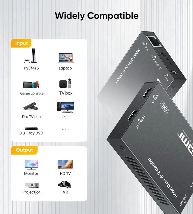 Alt view image 2 of 7 - HDMI Extender Over Cat 5e/6/7, Full HD 1080P Aluminum Alloy HDMI Over Ethernet Extender Balun Adapter with POC, EDID, Deep Color, Dobly Digital/DTS (500FT-1080P)