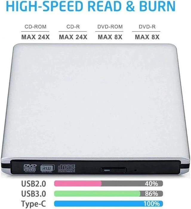 Alt view image 2 of 7 - Aluminum External CD DVD Drive USB3.0 Type-C Portable CD/DVD /-RW Drive/DVD Optical Drive disc Player for Laptop Slim CD ROM Rewriter Burner for Mac Laptop Desktop PC Windows Linux OS