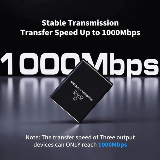 Alt view image 7 of 7 - 1 to 3 Gigabit Ethernet Splitter, Upgraded 1000Mbps RJ45 Network Extender with USB Power Cord, Supports 3 Devices Online at Once, Compatible with Cat5/Cat6/Cat7/Cat8 Cables
