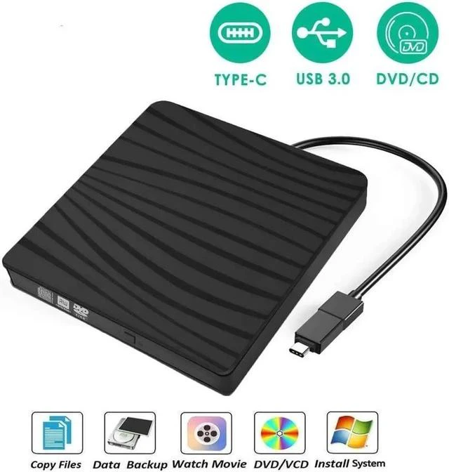 Main image of External CD Drive,LUOM External Optical Drive USB 3.0 & USB-C DVD/CD Player for Mac Windows 2000 / XP/Vista/Win 7/ Win 8 / Win 10,Ultra Notebook PC Desktop Computer,Black