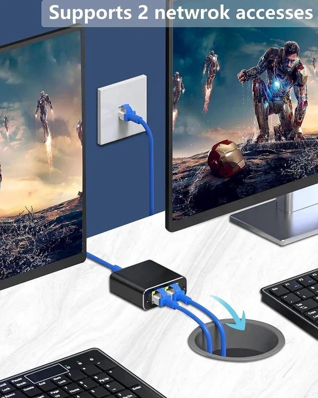 Alt view image 7 of 7 - 1 to 2 Gigabit Ethernet Splitter with USB Power Cord, 1000Mbps Active LAN Port Expander Supports Two Devices Online at The Same Time, Compatible with Cat5/Cat5e/Cat6/Cat7/Cat8 Network Cables