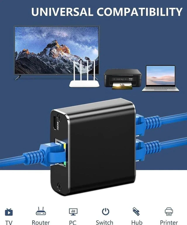 Alt view image 6 of 7 - 1 to 2 Gigabit Ethernet Splitter with USB Power Cord, 1000Mbps Active LAN Port Expander Supports Two Devices Online at The Same Time, Compatible with Cat5/Cat5e/Cat6/Cat7/Cat8 Network Cables