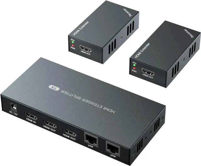 Main image of HDMI Extender Splitter 1x2 1080P@60Hz Over Cat 5E/6/7 Ethernet Cable 50m (165ft) Support 2 HDMI loopout EDID Copy POC Function (1 in 2 Out)