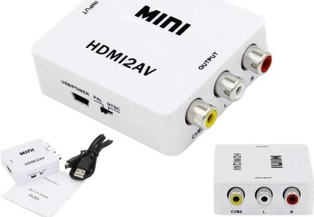 Alt view image 2 of 3 - 1080P Mini HDMI to 3RCA CVBS AV Converter, Digital HDMI to Analog Composite Audio Video Adapter, NTSC PAL Switch Plug and Play for HDTV Old CRT TV Projector