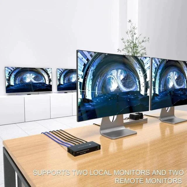 Alt view image 5 of 7 - HDMI Extender Splitter 1x2 1080P@60Hz Over Cat 5E/6/7 Ethernet Cable 50m (165ft) Support 2 HDMI loopout EDID Copy POC Function (1 in 2 Out)