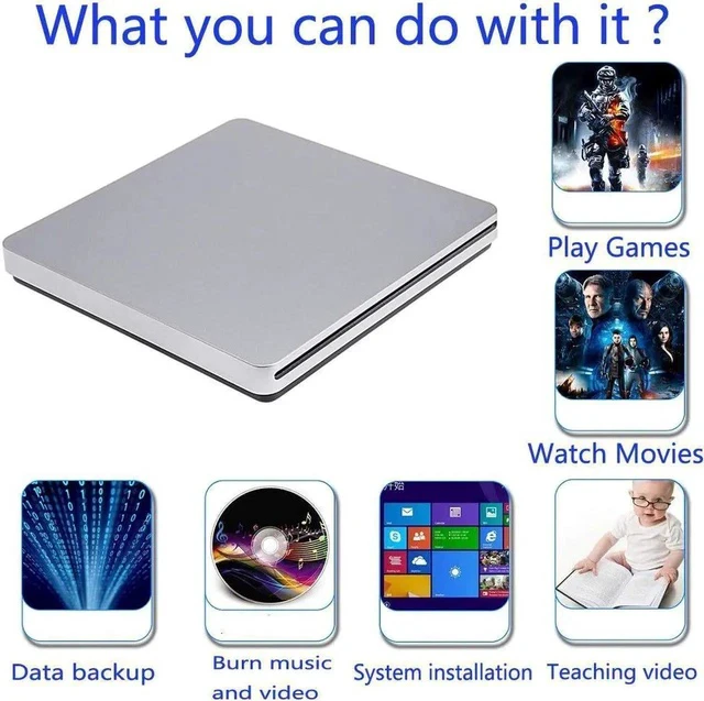 Alt view image 6 of 7 - External CD/DVD Drive, USB-C/USB3.0 Portable DVD CD+/-RW Drive Slim DVD/CD ROM Rewriter Burner Writer, High Speed Data Transfer Pro Laptop/Desktop Windows/Vista/7/8/10, Mac OSX and Linux
