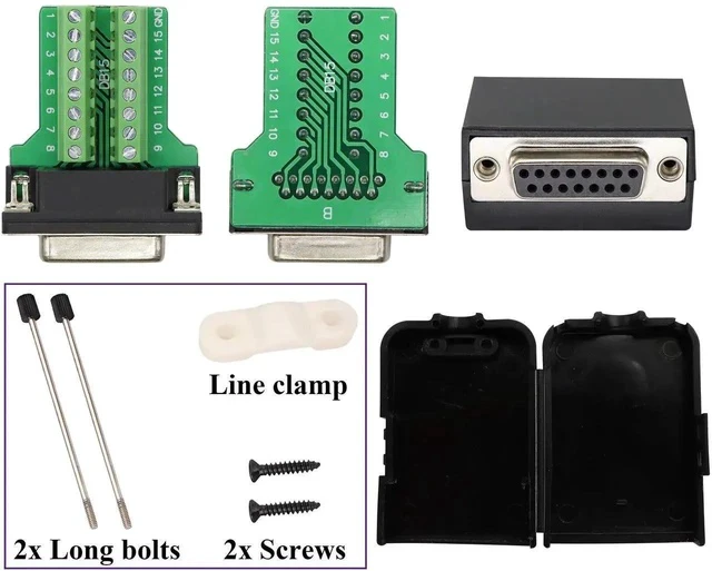 Alt view image 2 of 7 - DB15 Screw Terminal Block Adapter D-SUB 15 Pin 2 Row DB15 Male to 16 Pin/Way Female Serial Terminal Breakout Board Connector Signal Module with case (2Pcak/Male)
