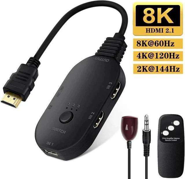 Main image of HDMI Switch 3 in 1 Out 8K@60Hz HDMI Switcher, HDMI Switch Box Hub with Remote Control Supports 8K 60Hz 3D HD1080P for PS4/Xbox One/Fire TV/Sky Box/STB/DVD/Laptop