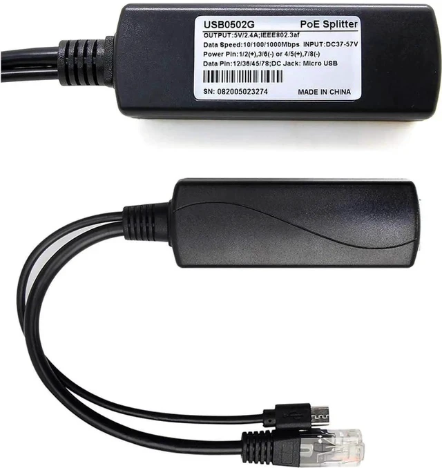 Alt view image 2 of 6 - Gigabit Micro USB PoE Splitter 5V 2.4A, IEEE 802.3af Standard 10/100/1000Mbps for Raspberry Pi 3B, Google WiFi, Tablets, Dropcam Power Over Ethernet USB Splitter Adapter