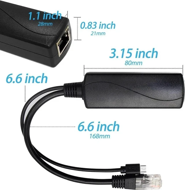 Alt view image 3 of 6 - Gigabit Micro USB PoE Splitter 5V 2.4A, IEEE 802.3af Standard 10/100/1000Mbps for Raspberry Pi 3B, Google WiFi, Tablets, Dropcam Power Over Ethernet USB Splitter Adapter