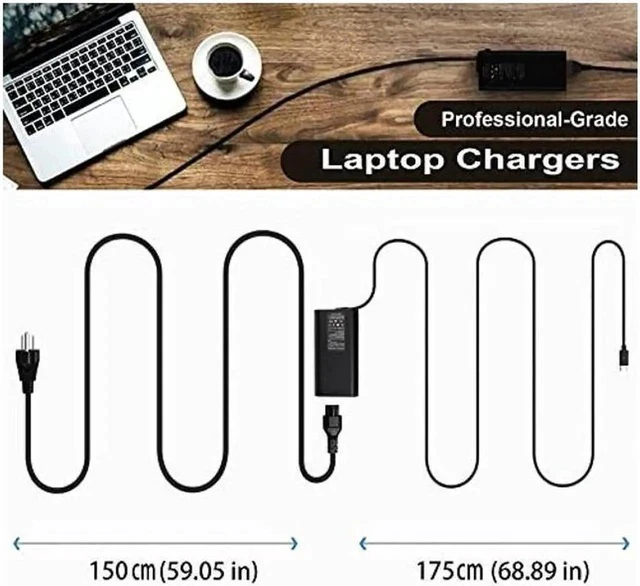 Alt view image 2 of 4 - 130W USB C Laptop Charger for Dell XPS 15 9500 7590 17 9700 9575 Precision 3560 3550 5560 5750 5550 5530 2in1 Latitude 7410 7310 7210 9410 9510 5420 5411 5501 Slim Power Adapter Type-C Replacement