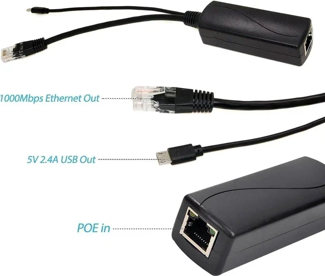 Alt view image 5 of 6 - Gigabit Micro USB PoE Splitter 5V 2.4A, IEEE 802.3af Standard 10/100/1000Mbps for Raspberry Pi 3B, Google WiFi, Tablets, Dropcam Power Over Ethernet USB Splitter Adapter
