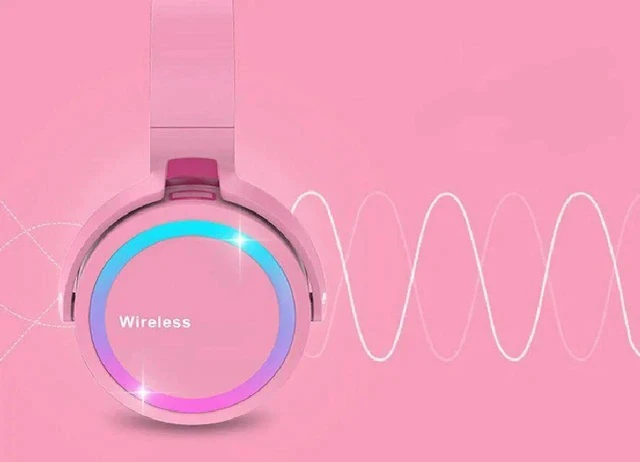 Alt view image 4 of 7 - Gemdeck Kids Headphones Cat Ear LED Light Up Foldable Bluetooth Headphone Purple