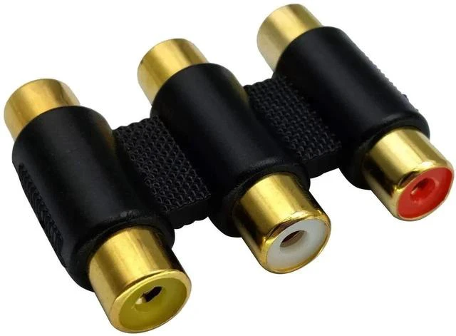 Alt view image 3 of 6 - 5-Pack 3 RCA Female to Female Adapter, Gold Plated, Black