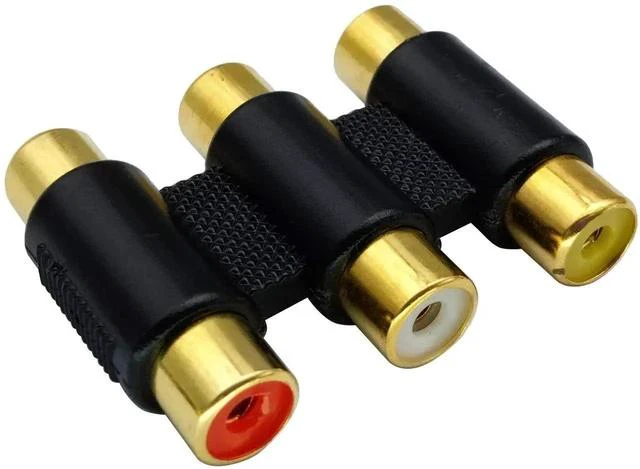 Alt view image 6 of 6 - 5-Pack 3 RCA Female to Female Adapter, Gold Plated, Black