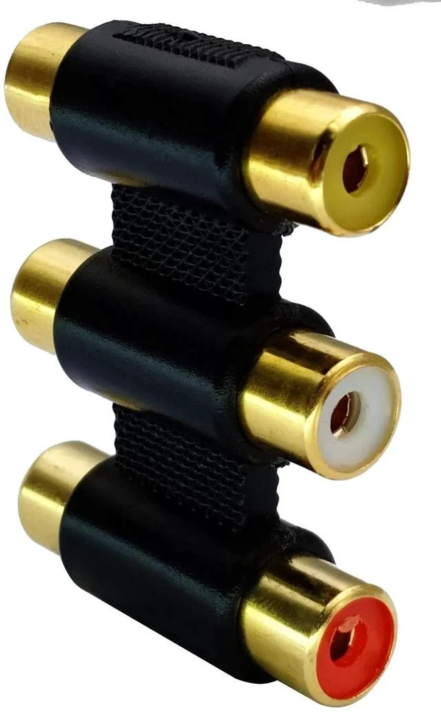 Alt view image 4 of 6 - 5-Pack 3 RCA Female to Female Adapter, Gold Plated, Black