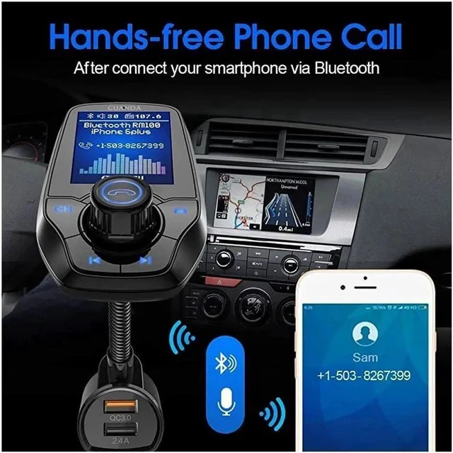 Alt view image 3 of 6 - Bluetooth FM Transmitter for Car, Bluetooth Car Adapter, 4-in-1 Car MP3 Player with 1.8 Inch Color Display, AUX Input/Output, 3 Port USB, S Handsfree Call, SD/TF Card, USB Disk,QC3.0,5 EQ Modes