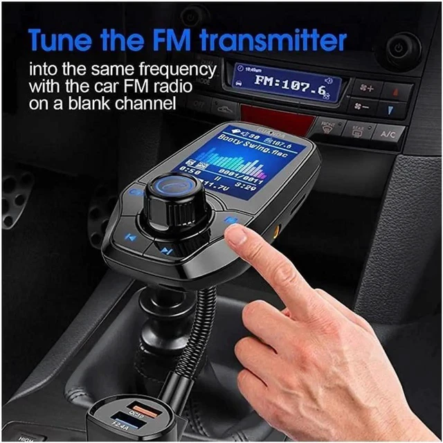 Alt view image 4 of 6 - Bluetooth FM Transmitter for Car, Bluetooth Car Adapter, 4-in-1 Car MP3 Player with 1.8 Inch Color Display, AUX Input/Output, 3 Port USB, S Handsfree Call, SD/TF Card, USB Disk,QC3.0,5 EQ Modes