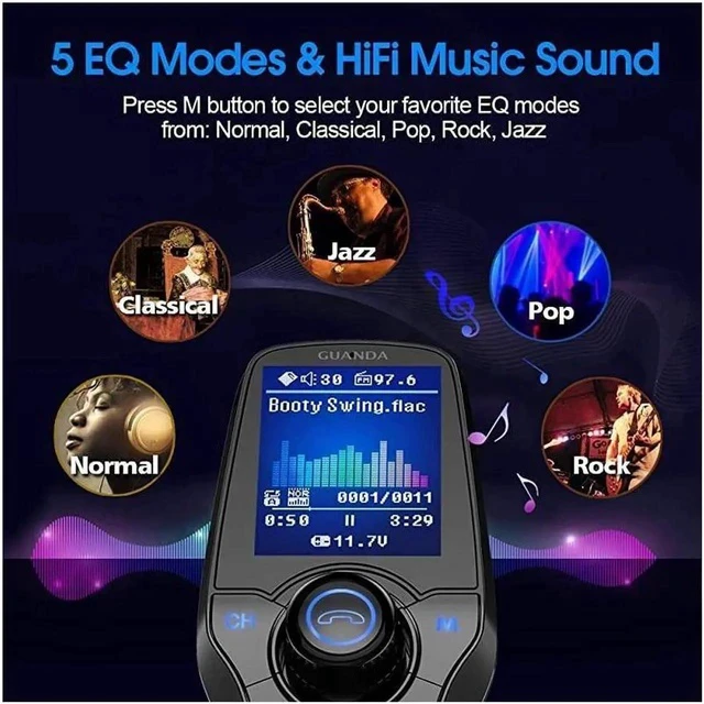 Alt view image 5 of 6 - Bluetooth FM Transmitter for Car, Bluetooth Car Adapter, 4-in-1 Car MP3 Player with 1.8 Inch Color Display, AUX Input/Output, 3 Port USB, S Handsfree Call, SD/TF Card, USB Disk,QC3.0,5 EQ Modes