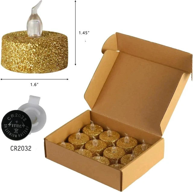 Alt view image 3 of 5 - Gemdeck 12pcs LED Tea Lights Candles Gold Powder Sequin Fake Unscented Flameless Candles