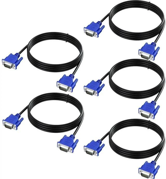 Main image of VGA Cable 5 Feet 5-Pack, Male VGA to VGA Male Monitor Computer Cable Adapter Cord HD15 1080P Full HD High Resolutionfor TV Computer Projector-Blue