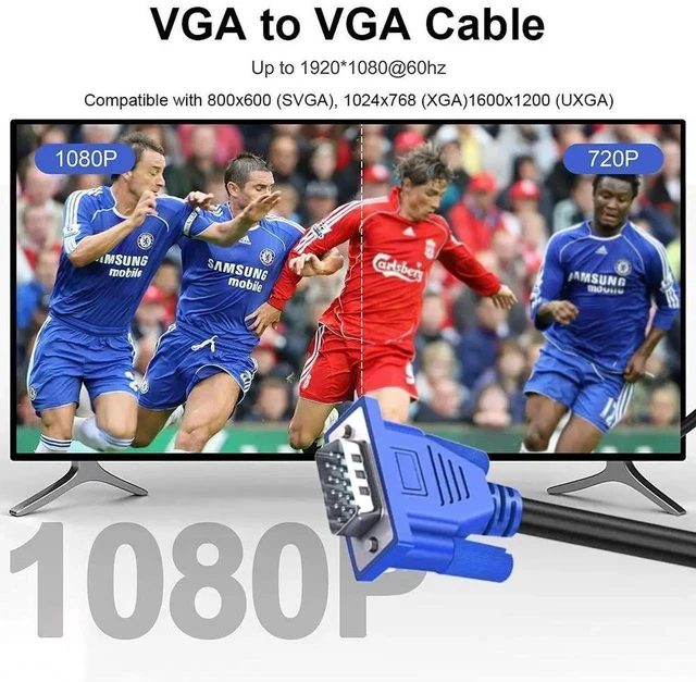 Alt view image 7 of 7 - VGA Cable 5 Feet 5-Pack, Male VGA to VGA Male Monitor Computer Cable Adapter Cord HD15 1080P Full HD High Resolutionfor TV Computer Projector-Blue