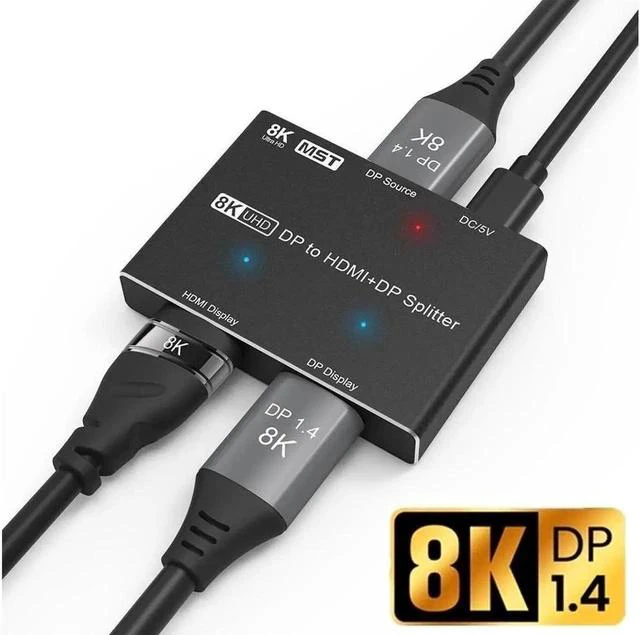 Main image of 8K DisplayPort 1.4 to DisplayPort+HDMI Splitter Switch Adapter DP to DP+HDMI MST Hub Converter, 8K@30Hz 4K@120Hz, for PC Host Monitor Laptop etc