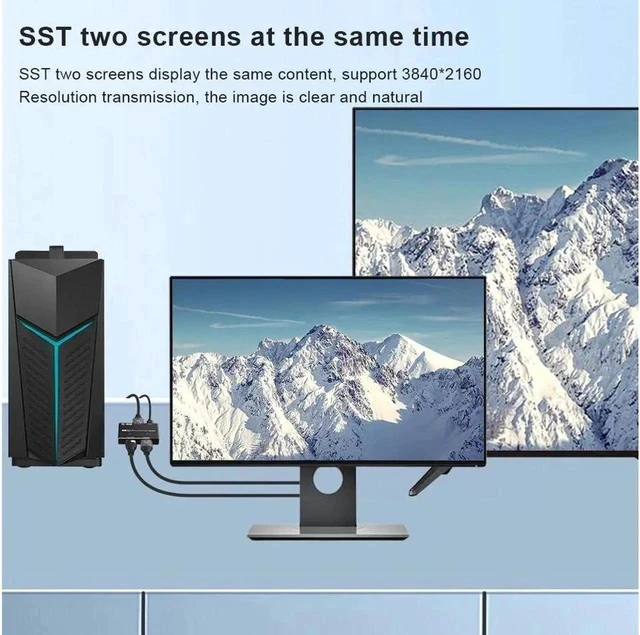 Alt view image 4 of 7 - 8K DisplayPort 1.4 to DisplayPort+HDMI Splitter Switch Adapter DP to DP+HDMI MST Hub Converter, 8K@30Hz 4K@120Hz, for PC Host Monitor Laptop etc