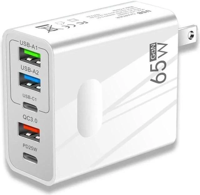 Main image of 5-Port 65W USB-C PD Laptop Charger Power Adapter Compatible with MacBook Pro/Air, iPad Pro, iPhone 14 Pro, Galaxy Tab S8, S23, Dell XPS 13- White