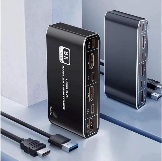 Main image of USB HDMI 2.1 KVM Switch 4K 120Hz, 8K Dual-Port USB 3.0 HDMI 2.1 KVM Switch, USB-C HDMI KVM Switcher with Keyboard Shortcut Hotkey Switching HDCP 2.3 for Nvidia AMD Xbox Series X S PS5/4 pro