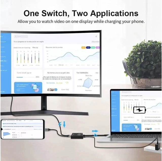 Alt view image 2 of 5 - 4K@120Hz 8K@30Hz Type-C 8K Bi-Directional Switch Splitter 1in 2out 2in 1out Converter Support Video Data PD 8K@30hz 100W 10Gbps